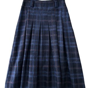 Deep Blue Plaid Preppy-Style Womens A-Line Midi Skirt