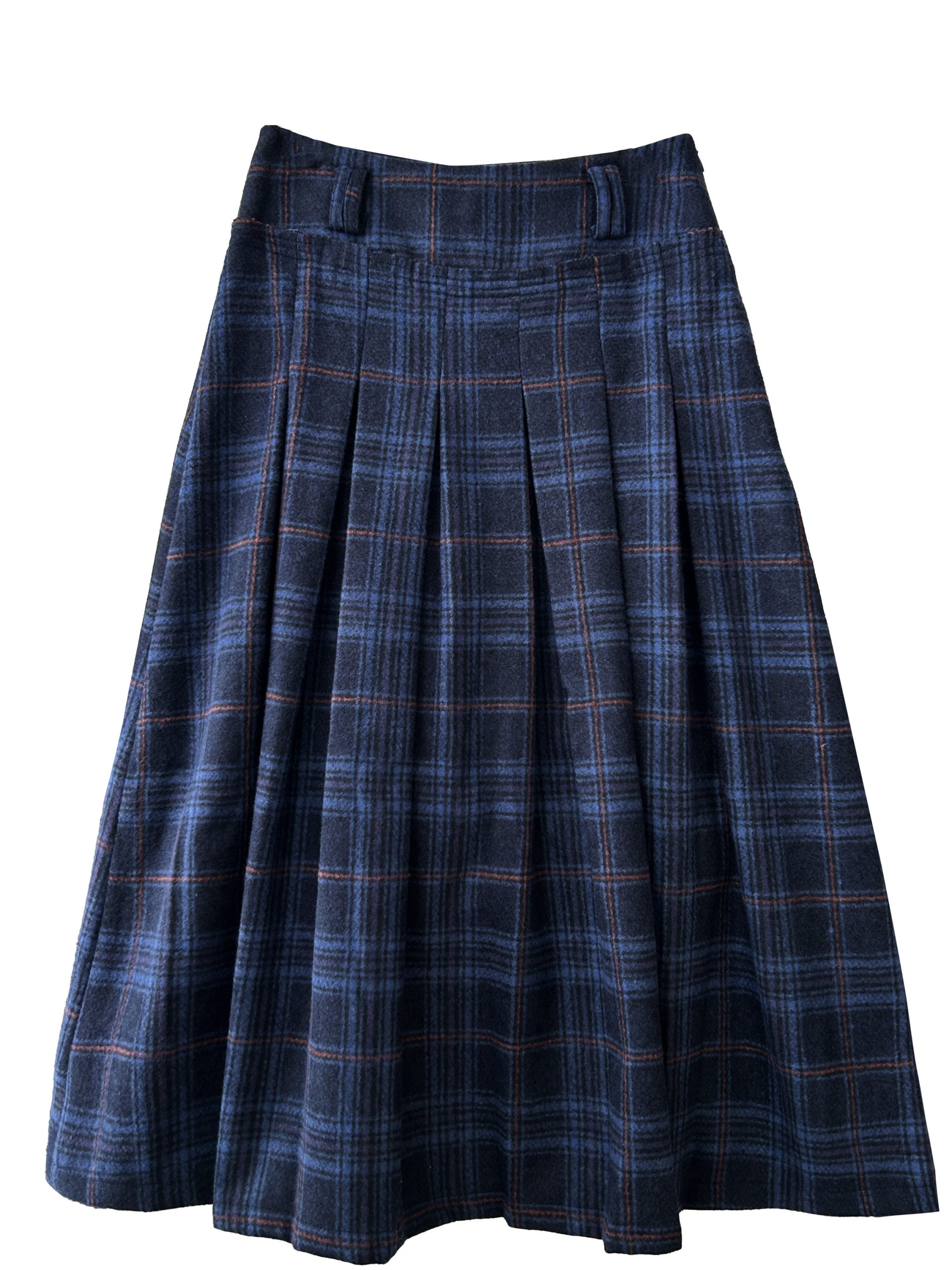 Deep Blue Plaid Preppy-Style Womens A-Line Midi Skirt - Image 3