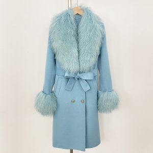 Long Double-faced Wool Coat With A Shearling Collar