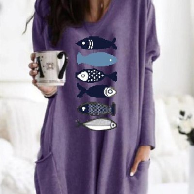 Womens Loose Plus-Size Casual Pullover Top With Long Sleeves And Print - Image 4