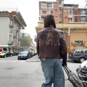 Fashionable Minimalist Versatile Printed Leather Short Jacket With Long Sleeves