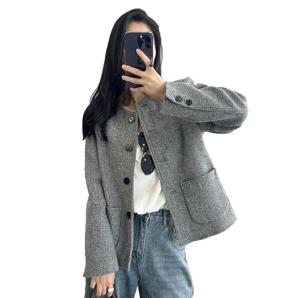 Elegant Tweed Vintage Crew-neck Coat For Women - الصورة 4