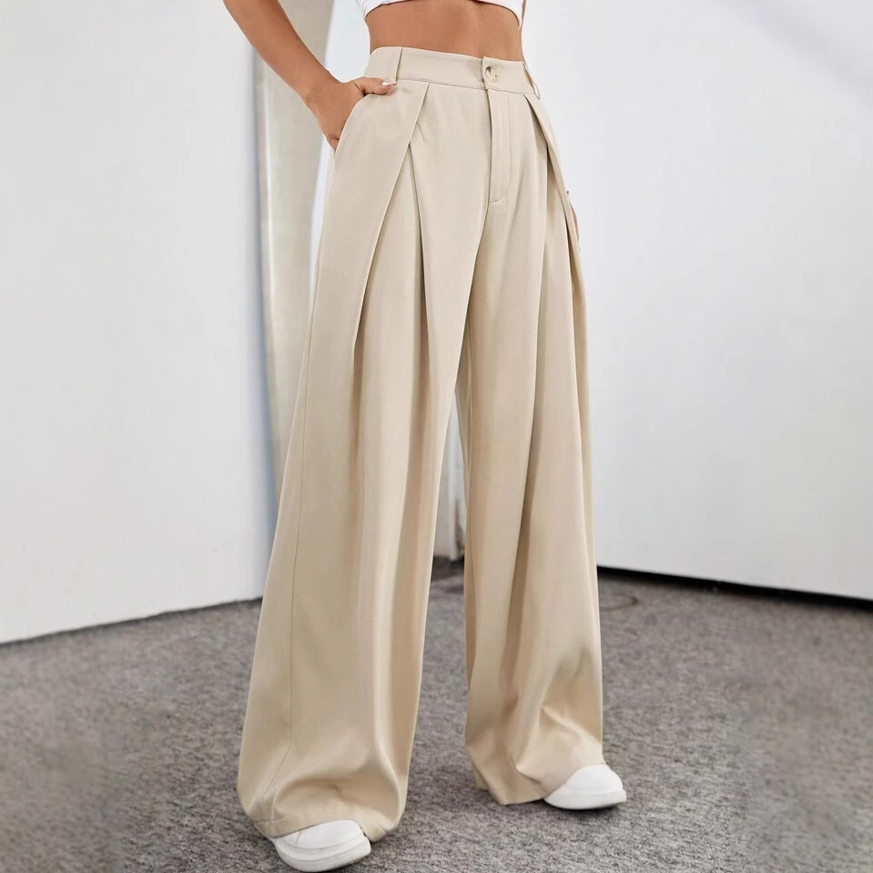 Womens High-Waisted Solid-Color Wide-Leg Suit Pants - Image 4