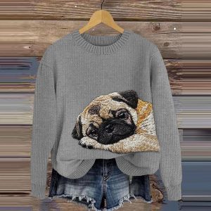 Womens 3D Digital print Top With A Crew Neck  Made With A Chunky Knit