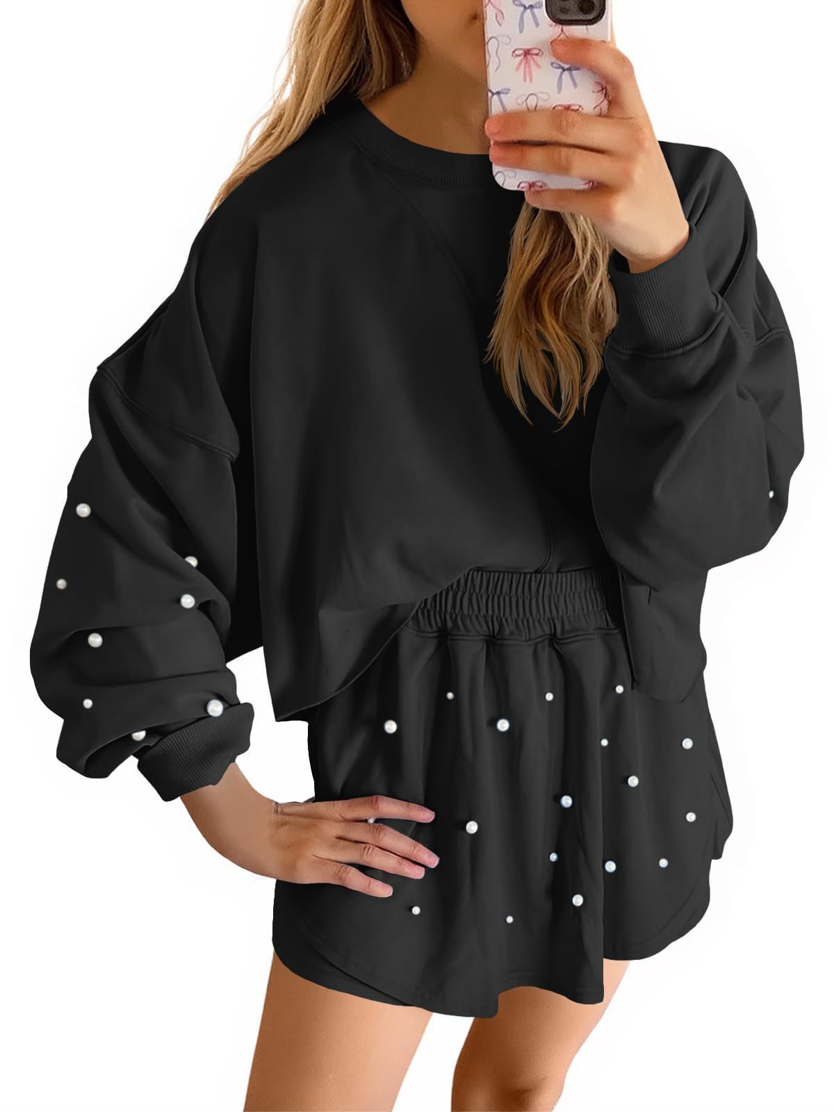 Womens Casual Long-sleeve Top And Shorts Set - الصورة 7