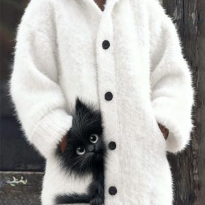 Plus-size Womens Printed Hooded Sweatshirt Jacket