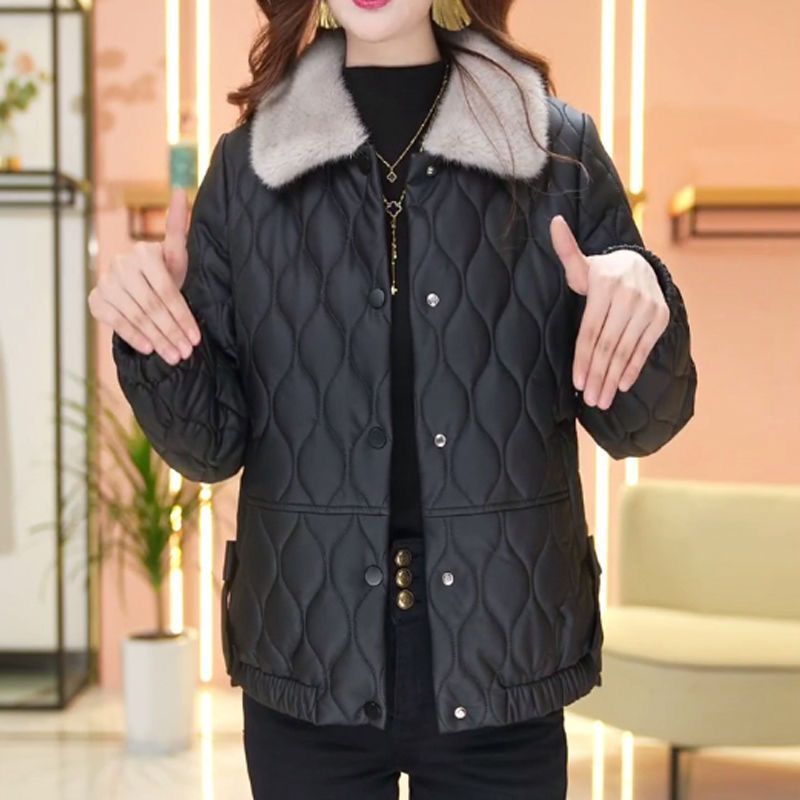 Non-split Leather Disposable Down Cotton-padded Coat For Women Short Leather Jacket - الصورة 2