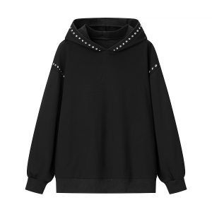 Casual Rivet Design Hooded Sweatshirt For Women