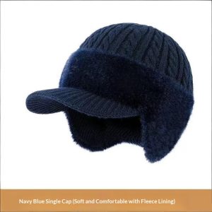 Thickened Warm Knitted Beanie With Rabbit Fur Lining And Ear Flapswind- And Cold-resistant For Cycling