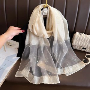 High-end Printed And Beaded Shawlscarf For Outerwear