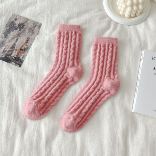 Thick Solid-color Mid-calf Cotton Socks For Women - Image 5