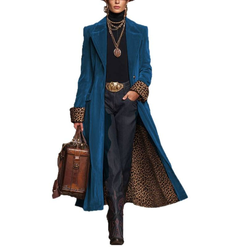 Patchwork Lace Gold Velvet Suit Long Coat Women's Wear - Image 5