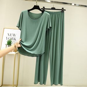 Womens Casual Loose Plus-Size Short-Sleeve Pants Set