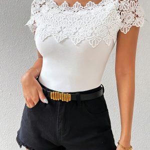 Seamless Solid Color Sexy Lace Top