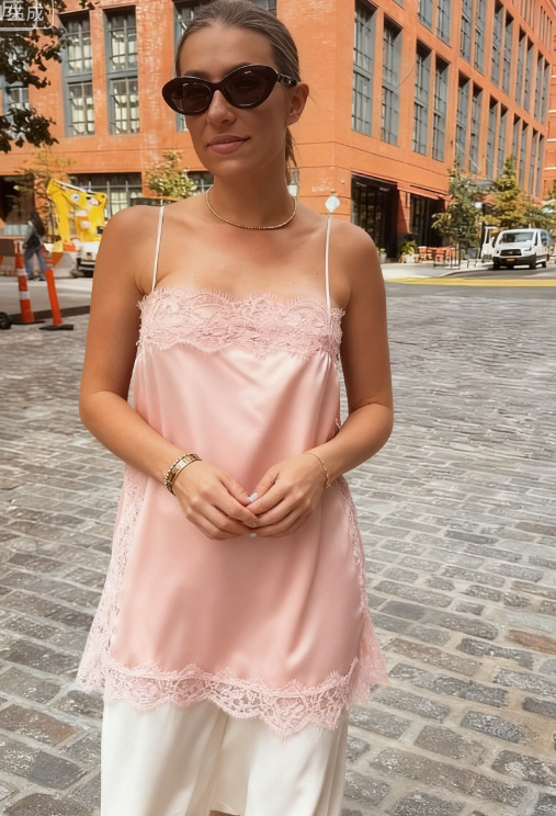 Lace-Trimmed Solid-Color Womens Sexy Strappy Top In A Sassy Chic Style - Image 7