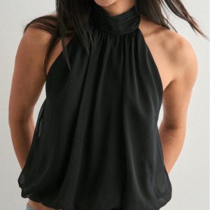 Backless And Neck-hugging Chiffon Top