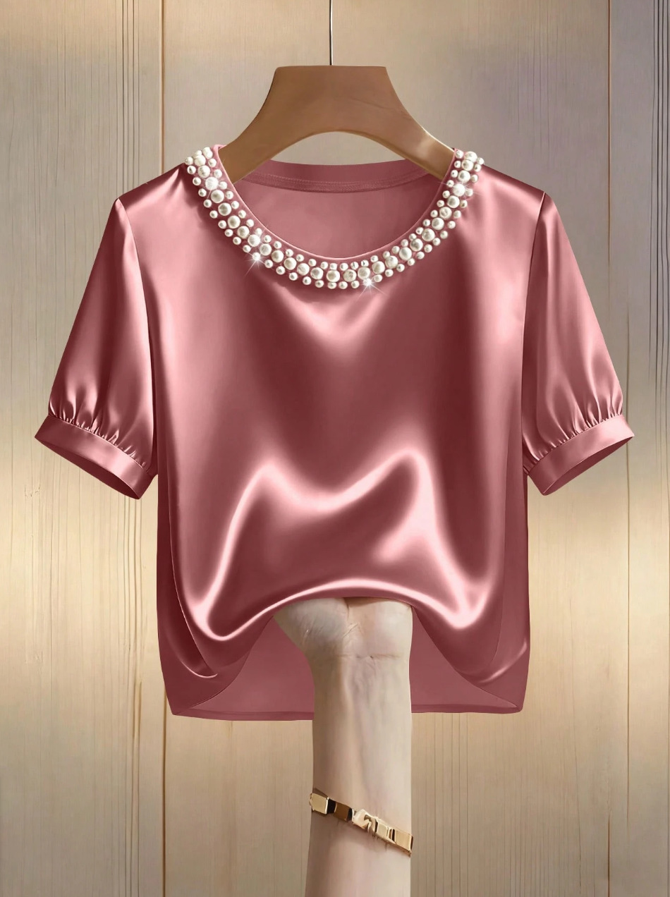 French-style Satin Pearl-collar Short Sleeves - Image 8