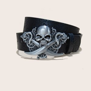Personalized Skull And Rose Embossed PU Leather Belt