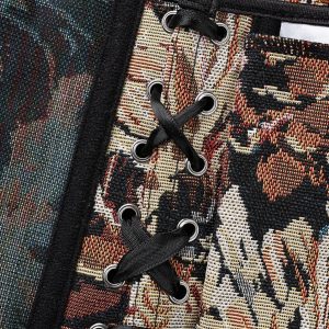 New French-style Oil Painting Inspired Front-tie Fishbone Waist Cincher