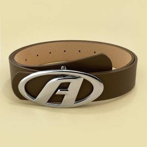 Sophisticated Metal Letter A Buckle Womens Simple Versatile Accessory FBlack Leather Belt