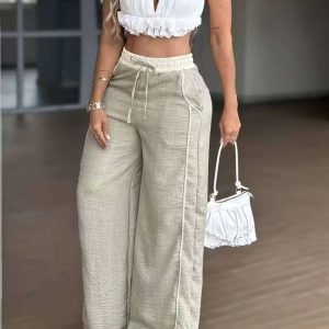 Panel-joined High-waist Straight-leg Wide-leg Pants With Pockets