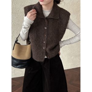 Simple Stand-Up Collar Womens Layered Relaxed Vest