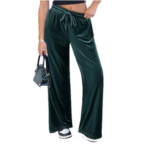 Velvet Pants With A Drawstring Waist And Wide Legs