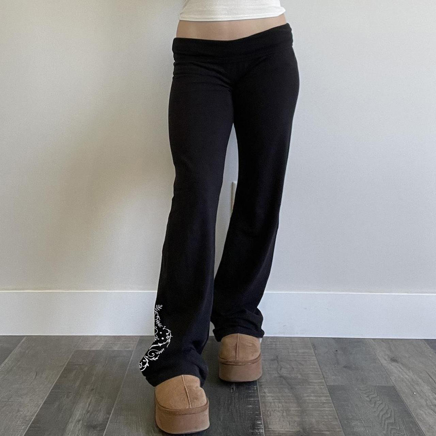 Vintage-style Personalized Printed Black Knit Pants