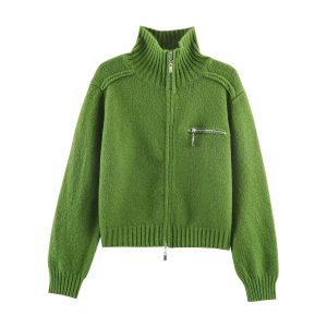 Double Zipper Design For Knitted Sweater Jacket