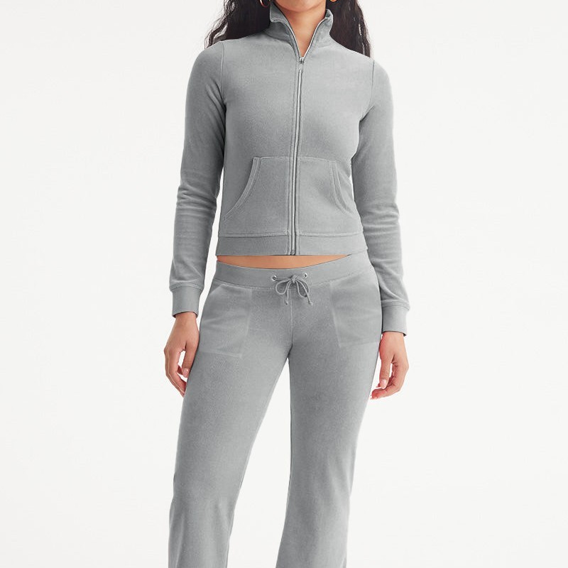 Stylish Casual Two-Piece Set With Silver Fox Fleece Stand Collar