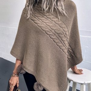 New Autumn Winter European And American-Style Fur-Ball Cloak Shawl For Women