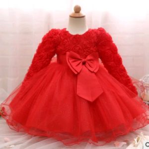 Long-sleeved girls dress rose children's wedding dress skirt