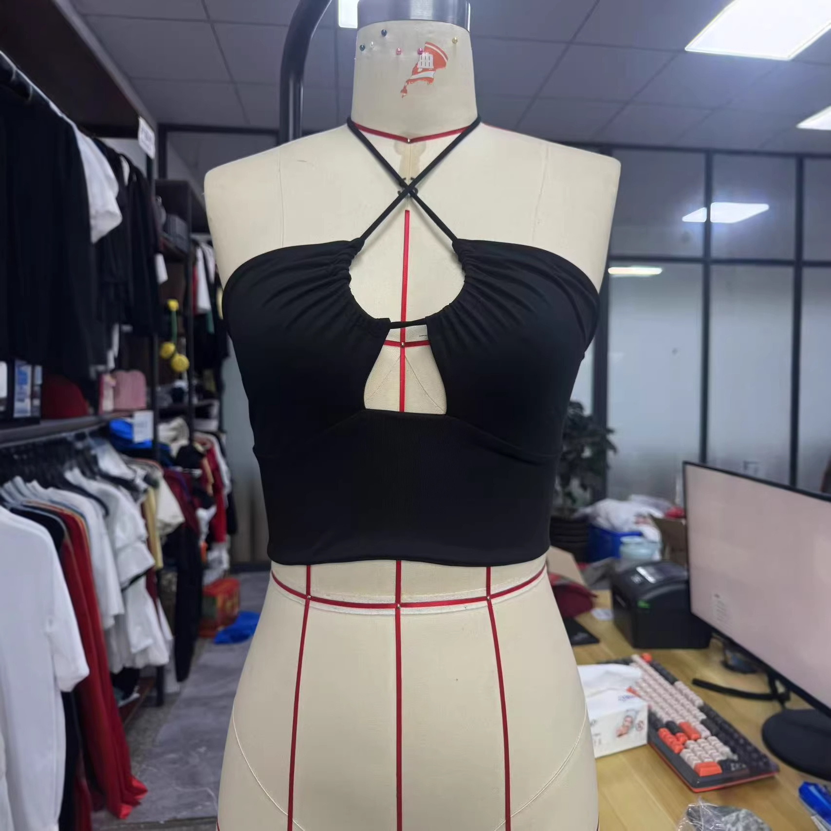 Womens Strap Drawstring Tank Top Slim Fit Cropped Design - Image 3