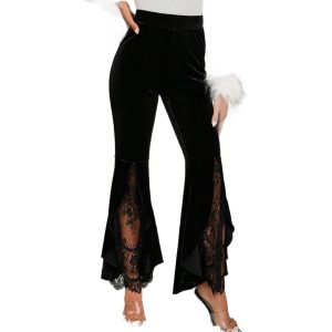 High-waisted Lace-panelled Velvet Flared Pants