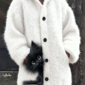 Plus-size Womens Printed Hooded Sweatshirt Jacket