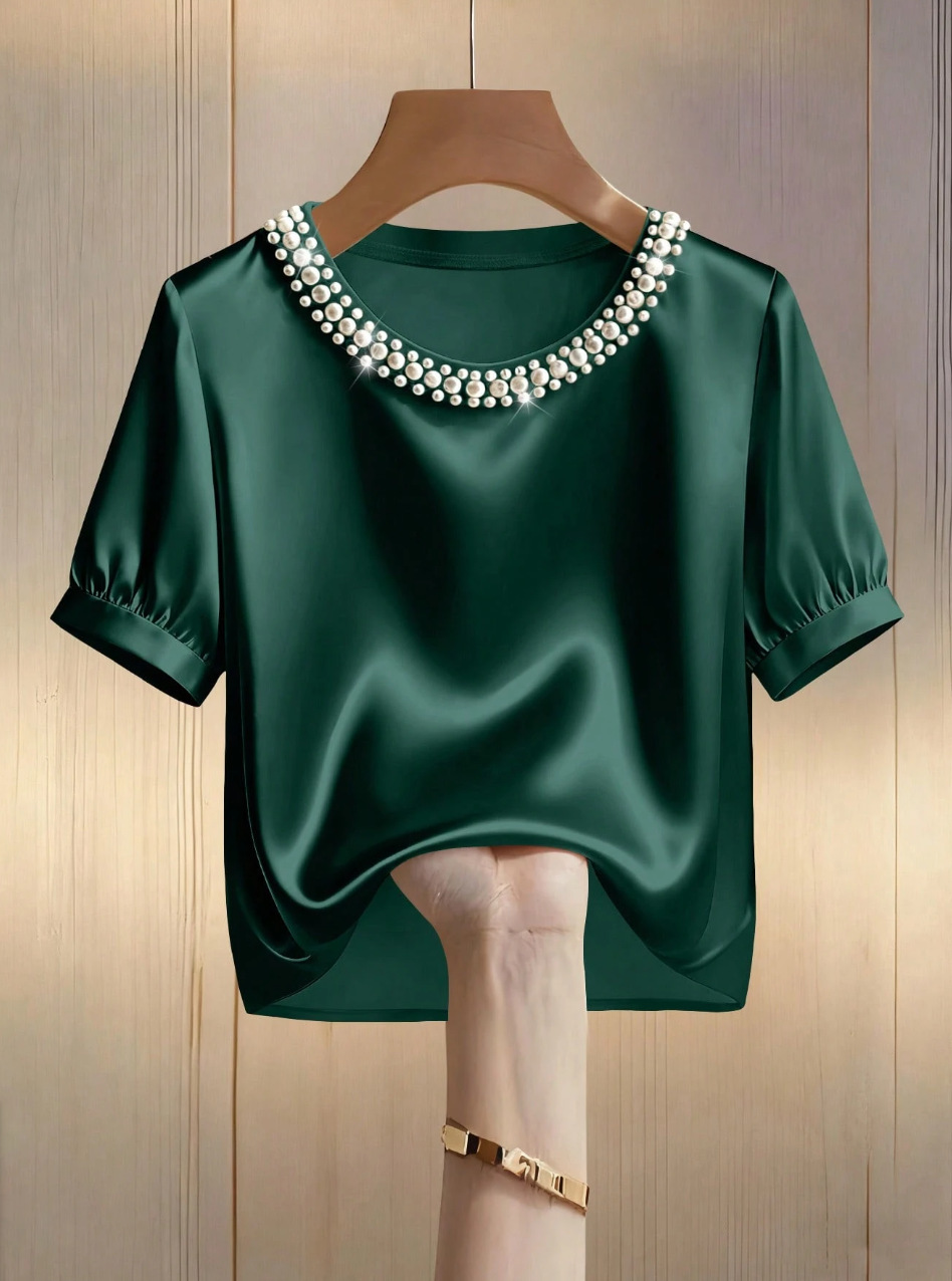 French-style Satin Pearl-collar Short Sleeves - Image 7