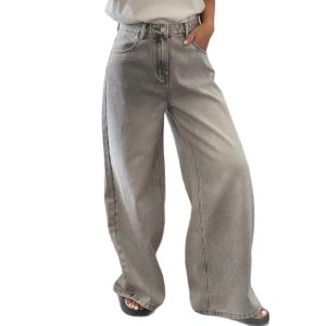 High-waisted Figure-flattering Relaxed-fit Versatile Floor-length Straight-leg Denim Jeans