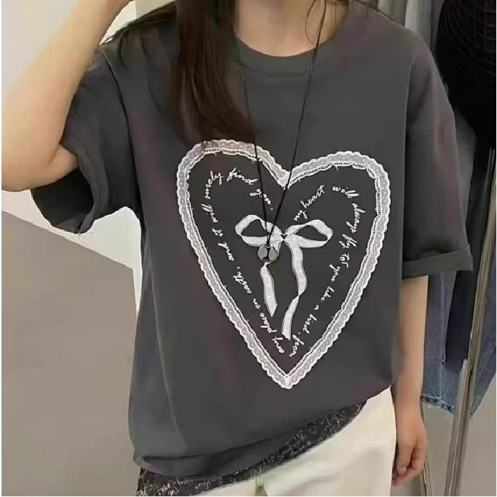 Womens Loose-fitting Crew-neck Short-sleeve Top