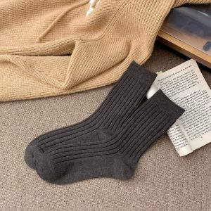 Womens Korean-style Autumnwinter Fleece-lined Chunky Solid-color Ankle Socks