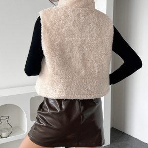 New Color-blocked Lambswool Vest With Integrated Leather And Fur
