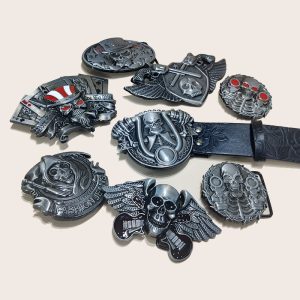 Personalized Skull And Rose Embossed PU Leather Belt