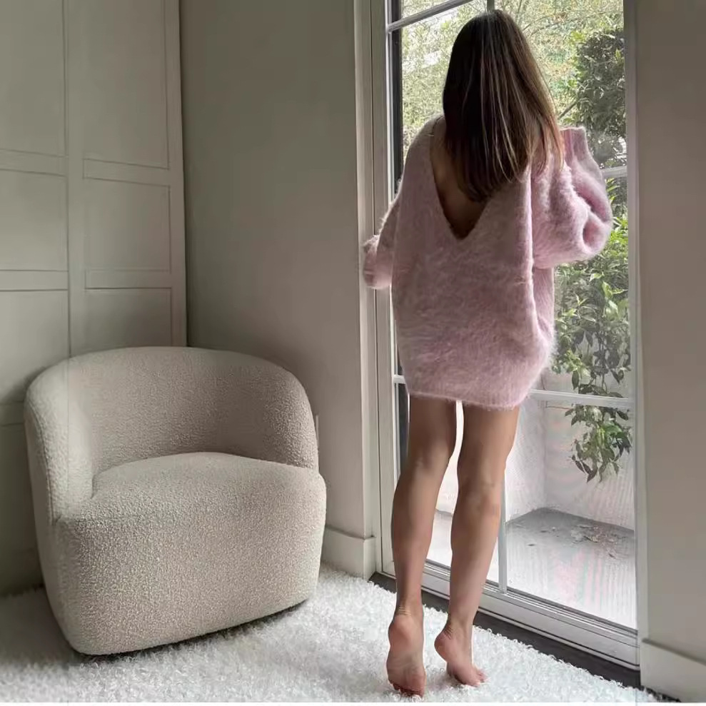 V-neck Backless Lace-up Midi Sweater For Women - Image 4