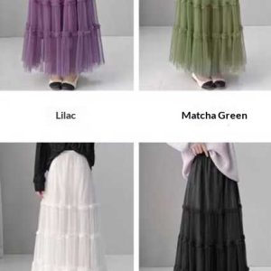 French-style Ruffled Mesh Panel Puffy Skirt