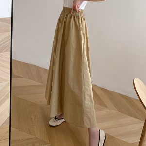 Womens Casual Solid Color Midi Skirt