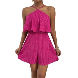 Stylish Crinkled Fabric Halterneck Ruffled Jumpsuit