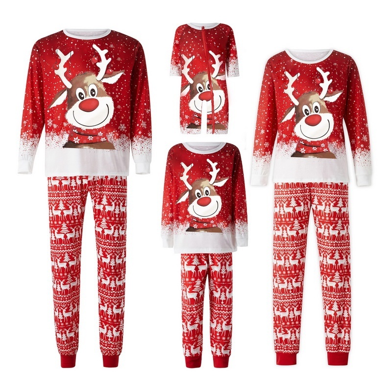 Parent-Child Two-piece Suit Elk Printing Pajamas Suit Homewear - الصورة 4