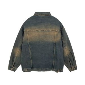 Water-washed Distressed Denim Jacket A Retro Casual Outerwear Piece