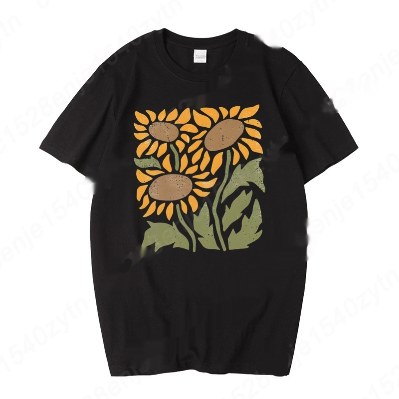 Women's Sunflower Print Crew Neck T-Shirt - Image 2