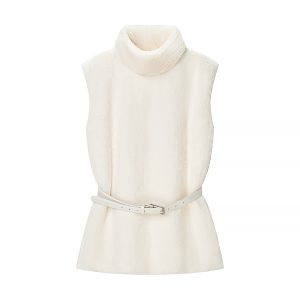 Casual Minimalist Waist Belt High Neck Fur Vest