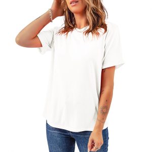 Solid-color Casual T-shirt Pullover Crew-neck Top For Women
